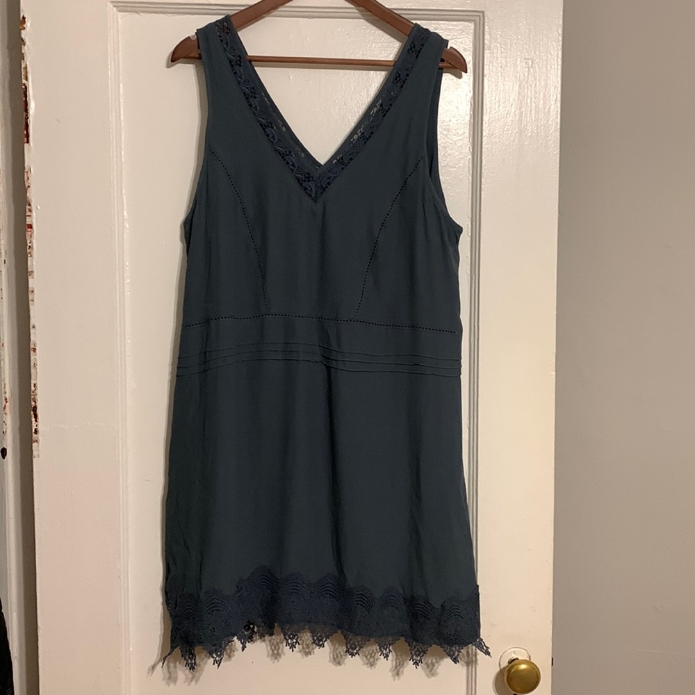 Astr Navy Blue Lace Trim V-Neck Mini Dress